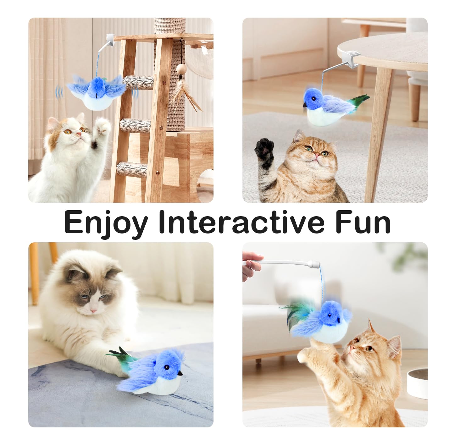 Migipaws Cat Toys,Interactive Lifelike Robin Flapping Bird With Catnip, Feathers Hanging By Elastic String, Automatic Chirping K